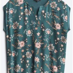 Papermoon Reece Mixed Material Top - Teal with Flowers - XL (Stitch Fix)